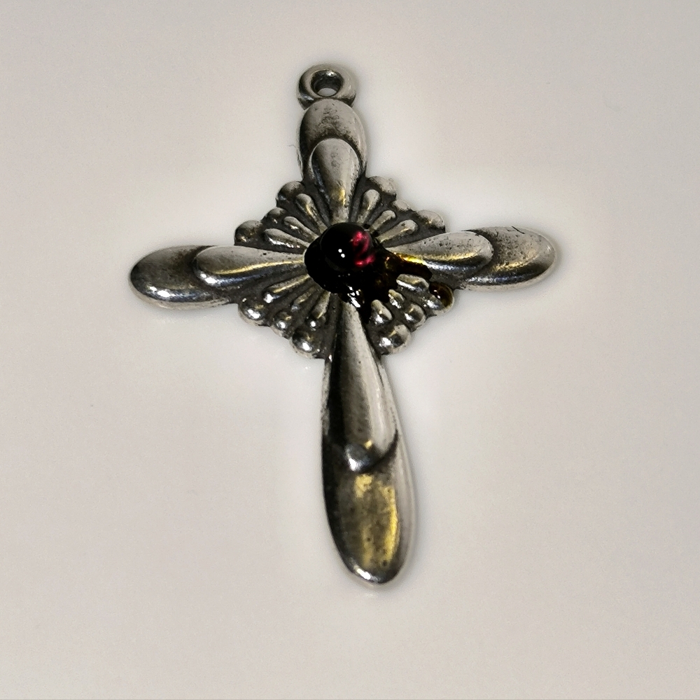 Sterling Silver Red Garnet Gemstone Cross Pendant